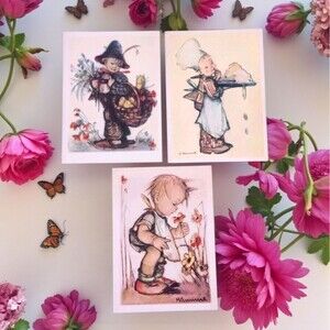 3 Vintage 1941 Hummel Greeting Cards ARS SACRA Unused German Art Uncirculated